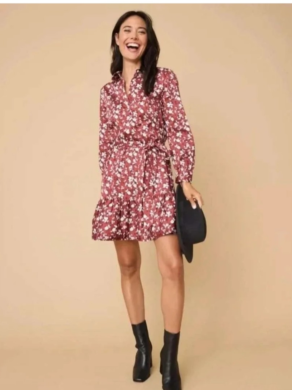 UNTUCKit Chessie Floral Tie-Waist Shirt Dress Size 4 Like New